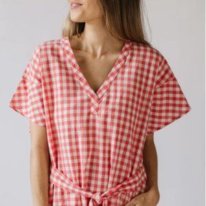 Pehr Women's Caftan,  NWT gingham tomato red, size xs/s